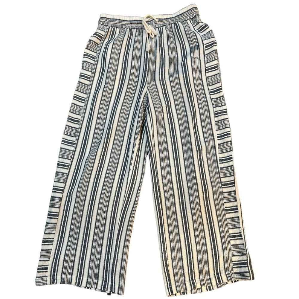 Seven 7 Linen Blend Lagenlook Striped Pull-On Tied waist Striped Pants Size M